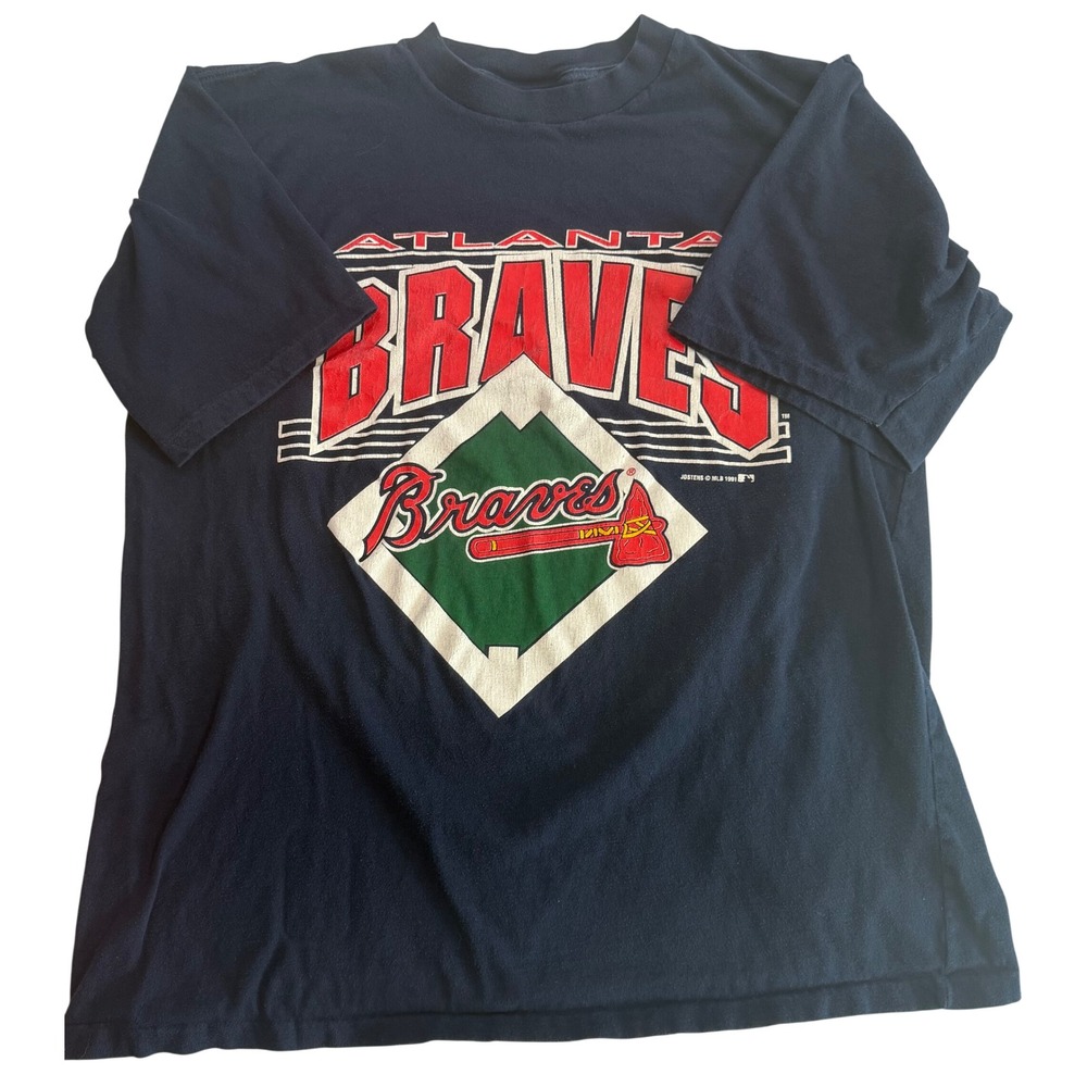 Vintage 1991 Atlanta Braves T-Shirt Artex Made in USA Navy Blue XL Single Stitch